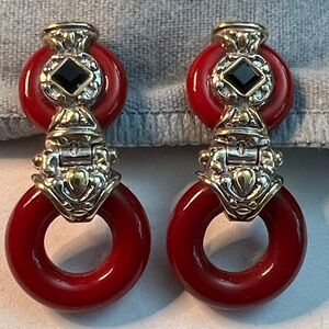 Vintage red hinged clip on earrings